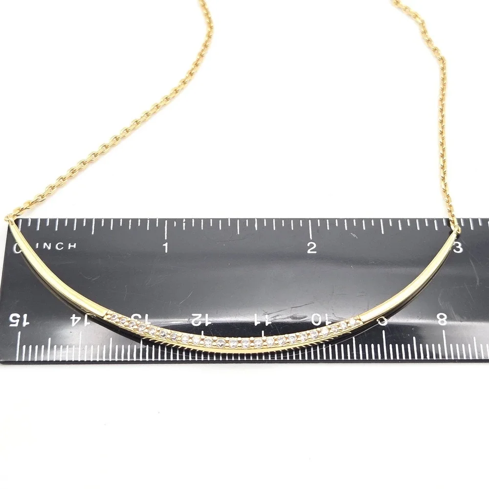 Stella & Dot Gold‎ Tone Delicate Curved Bar Necklace with Pave Crystal Accents